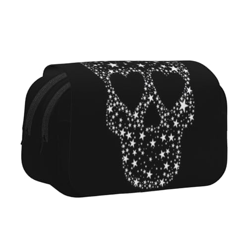 WSHFFILO Cooles Federmäppchen mit Totenkopf-Aufdruck, doppeltes Klappetui, Federmäppchen, tragbare Schreibwarentasche, Schwarz , Einheitsgröße, Münztasche von WSHFFILO