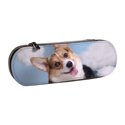 WSHFFILO Corgi Dogs Federmäppchen, Leder, bedruckt, tragbar, Schreibwarenetui von WSHFFILO