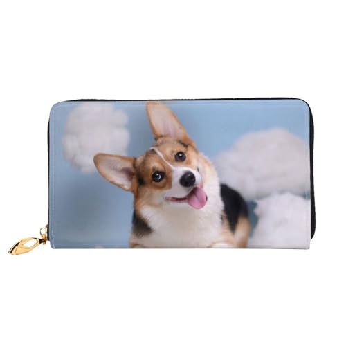 WSHFFILO Corgi Dogs bedruckte Ledergeldbörse lange Clutch tragbare Reisebrieftasche, Schwarz , Einheitsgröße von WSHFFILO