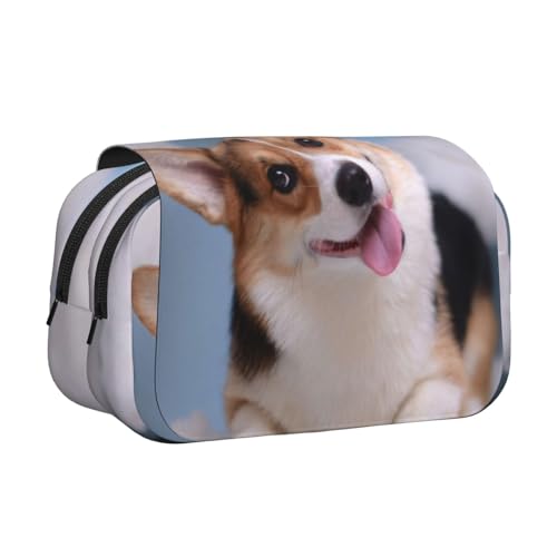 WSHFFILO Corgi Federmäppchen mit Hundemotiv, doppeltes Klappetui, tragbare Schreibwaren-Tasche, Schwarz , Einheitsgröße, Münztasche von WSHFFILO
