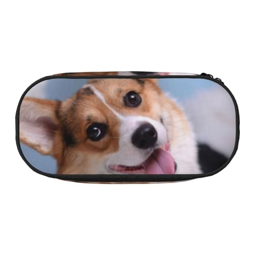 WSHFFILO Corgi Federmäppchen mit Hundemotiv bedruckt, Federmäppchen, tragbare Schreibwaren-Tasche, Schwarz , Einheitsgröße, Münztasche von WSHFFILO