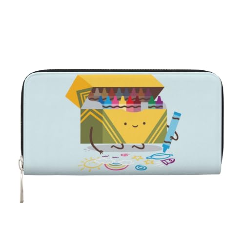WSHFFILO Cute Crayons Box Printed Leather Hand Wallet Long Clutch Leather Wallet, Schwarz , Einheitsgröße von WSHFFILO