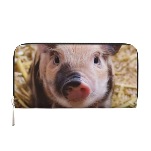 WSHFFILO Cute Pig Printed Leather Hand Wallet Long Clutch Leather Wallet, Schwarz , Einheitsgröße von WSHFFILO