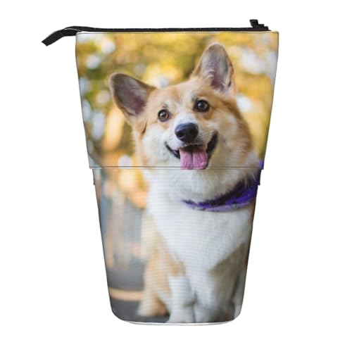 WSHFFILO Dog Corgi Bleistifttasche mit Teleskop-Motiv, erweiterbar von WSHFFILO