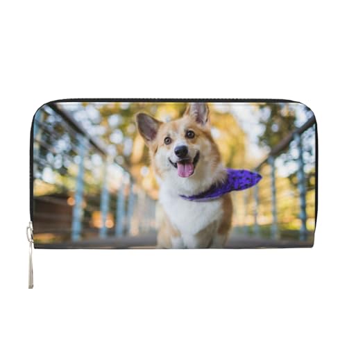 WSHFFILO Dog Corgi Printed Leather Hand Wallet Long Clutch Leather Wallet, Schwarz , Einheitsgröße von WSHFFILO