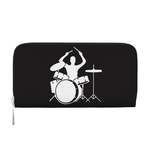 WSHFFILO Drummer Printed Leather Hand Wallet Long Clutch Leather Wallet, Schwarz , Einheitsgröße von WSHFFILO