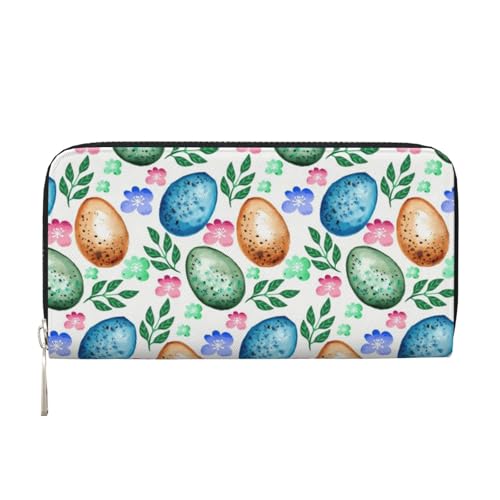 WSHFFILO Easter Eggs Printed Leather Hand Wallet Long Clutch Leather Wallet, Schwarz , Einheitsgröße von WSHFFILO
