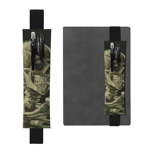 WSHFFILO Ein Skelett mit brennender Zigarette, bedrucktes Leder-Stifthalter, Lesezeichen, Federmäppchen, Schwarz , Einheitsgröße, Münztasche von WSHFFILO