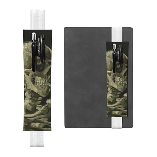 WSHFFILO Ein Skelett mit brennender Zigarette, bedrucktes Leder-Stifthalter, Lesezeichen, Federmäppchen, weiß, Einheitsgröße, Münztasche von WSHFFILO