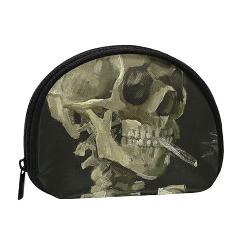 WSHFFILO Ein Skelett mit brennender Zigarette bedruckte Muschel Aufbewahrungstasche Mini Münzorganizer, Schwarz , Einheitsgröße von WSHFFILO