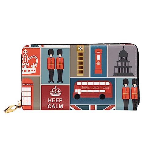 WSHFFILO England Symbols bedruckte Ledergeldbörse lange Clutch tragbare Reisebrieftasche, Schwarz , Einheitsgröße von WSHFFILO