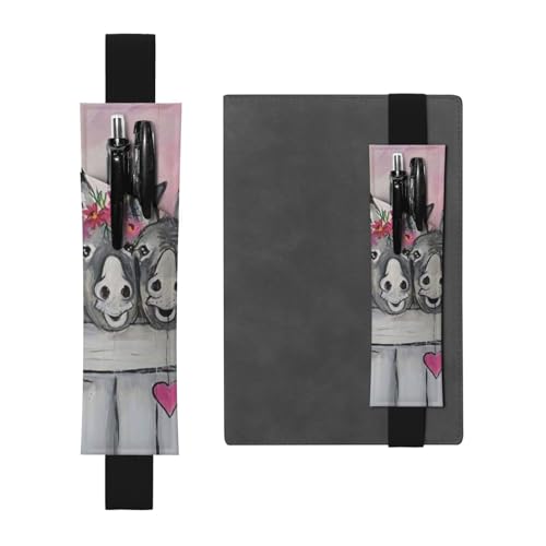 WSHFFILO Esel und Blume bedrucktes Leder-Stifthalter, Lesezeichen, Federmäppchen, Schwarz , Einheitsgröße, Münztasche von WSHFFILO