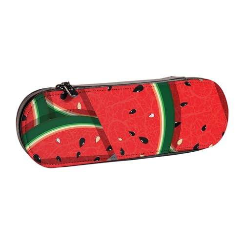 WSHFFILO Federmäppchen, Leder, Motiv: rote Wassermelone, tragbar, Schreibwaren-Tasche von WSHFFILO
