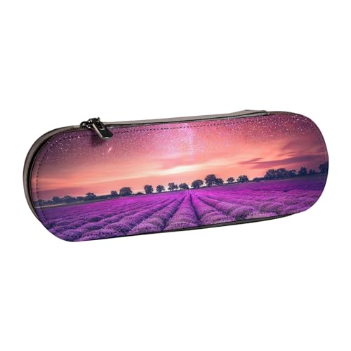 WSHFFILO Federmäppchen, Leder, bedruckt, Lavendelfelder, tragbar, Schreibwarenetui von WSHFFILO