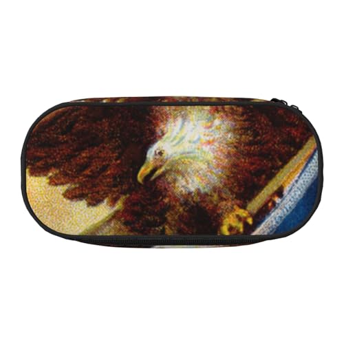 WSHFFILO Federmäppchen, Motiv: Amerikanische Flagge Adler, Kunstdruck, Federmäppchen, tragbare Schreibwaren-Tasche, Schwarz , Einheitsgröße, Münztasche von WSHFFILO