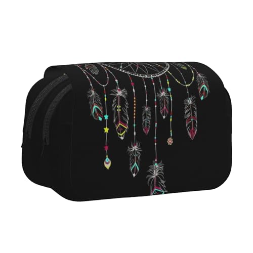 WSHFFILO Federmäppchen, Motiv: Dark Dream Catcher, bedruckt, doppeltes Klappetui, Federmäppchen, tragbare Schreibwaren-Tasche, Schwarz , Einheitsgröße, Münztasche von WSHFFILO
