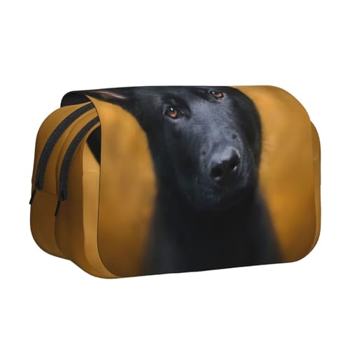 WSHFFILO Federmäppchen, Motiv: Deutscher Schäferhund, bedruckt, doppeltes Federmäppchen, tragbar, Schwarz, Schwarz , Einheitsgröße, Münztasche von WSHFFILO