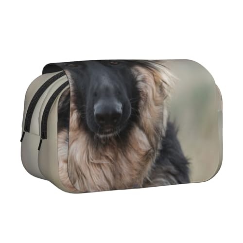 WSHFFILO Federmäppchen, Motiv: Deutscher Schäferhund, bedruckt, doppeltes Federmäppchen, tragbare Schreibwaren-Tasche, Schwarz , Einheitsgröße, Münztasche von WSHFFILO