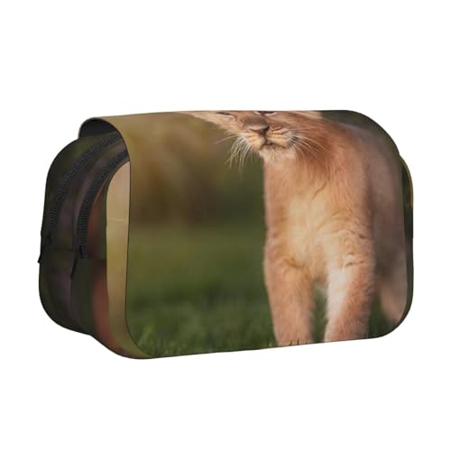 WSHFFILO Federmäppchen, Motiv: Kunstlöwe, bedruckt, doppeltes Klappetui, Federmäppchen, tragbare Schreibwaren-Tasche, Schwarz , Einheitsgröße, Münztasche von WSHFFILO