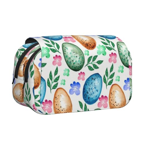 WSHFFILO Federmäppchen, Motiv: Ostereier, bedruckt, doppeltes Klappetui, Federmäppchen, tragbare Schreibwaren-Tasche, Schwarz , Einheitsgröße, Münztasche von WSHFFILO