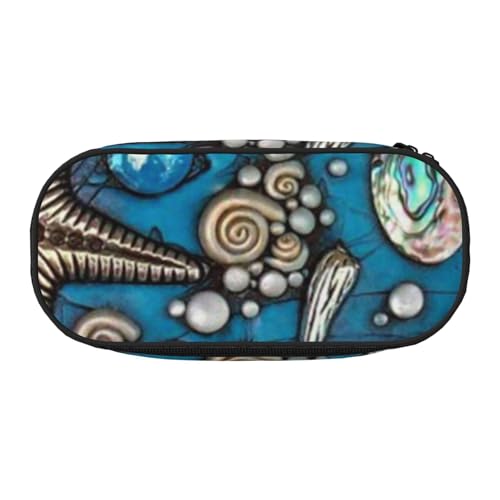 WSHFFILO Federmäppchen, Motiv: Ozeanmuschel mit Kunstdruck, Federmäppchen, tragbare Schreibwaren-Tasche, Schwarz , Einheitsgröße, Münztasche von WSHFFILO