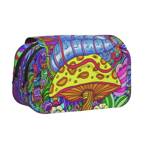 WSHFFILO Federmäppchen, Motiv: Rauchpilze, bedruckt, doppeltes Klappetui, Federmäppchen, tragbare Schreibwaren-Tasche, Schwarz , Einheitsgröße, Münztasche von WSHFFILO