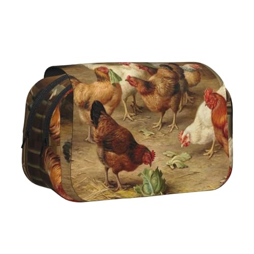 WSHFFILO Federmäppchen, Motiv: Roast Chicken Hen Farm, bedruckt, doppeltes Klappetui, Federmäppchen, tragbare Schreibwarentasche, Schwarz , Einheitsgröße, Münztasche von WSHFFILO