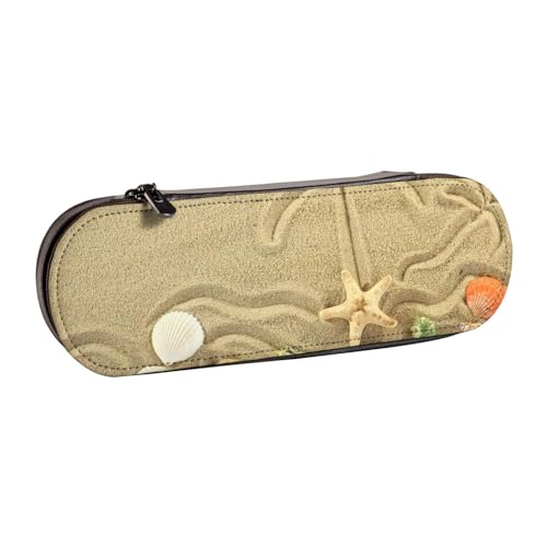 WSHFFILO Federmäppchen, Motiv: Seestern mit Palmen, bedrucktes Leder, tragbare Schreibwaren-Tasche von WSHFFILO