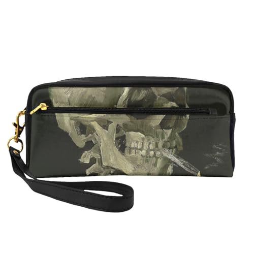 WSHFFILO Federmäppchen, Motiv: Skelett mit brennender Zigarette, kleine Make-up-Tasche, tragbare Schreibwaren-Tasche von WSHFFILO
