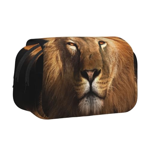 WSHFFILO Federmäppchen, Motiv: afrikanischer Löwe, doppeltes Klappetui, Federmäppchen, tragbare Schreibwaren-Tasche, Schwarz , Einheitsgröße, Münztasche von WSHFFILO