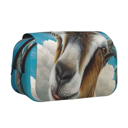 WSHFFILO Federmäppchen, Motiv: blaue Ziege, bedruckt, doppeltes Klappetui, Federmäppchen, tragbare Schreibwaren-Tasche, Schwarz , Einheitsgröße, Münztasche von WSHFFILO