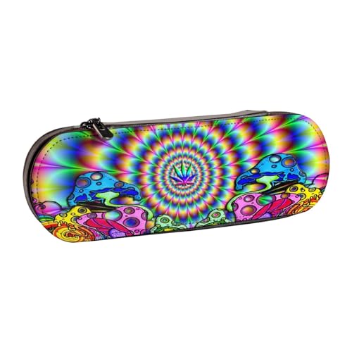WSHFFILO Federmäppchen, abstraktes Pilz, buntes Mandala, bedrucktes Leder, tragbare Schreibwaren-Tasche von WSHFFILO