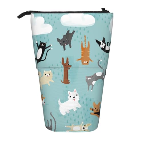 WSHFFILO Federmäppchen, ausziehbar, Motiv: Regenkatzen und Hunde von WSHFFILO