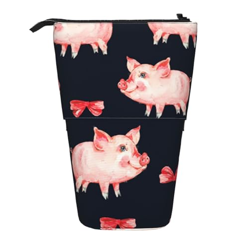 WSHFFILO Federmäppchen, mit niedlichem Schweinchen-Motiv, ausziehbar, Rot von WSHFFILO