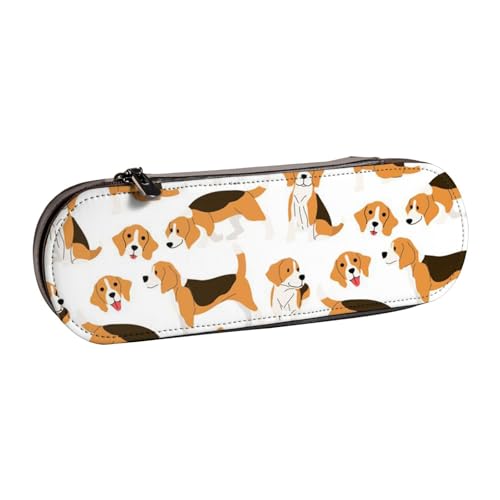 WSHFFILO Federmäppchen aus Leder, Motiv: Beagle, Hund, tragbar, Schreibwarenetui von WSHFFILO