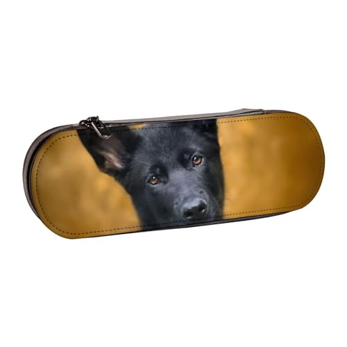 WSHFFILO Federmäppchen aus Leder, Motiv: Deutscher Schäferhund, tragbar, Schwarz von WSHFFILO