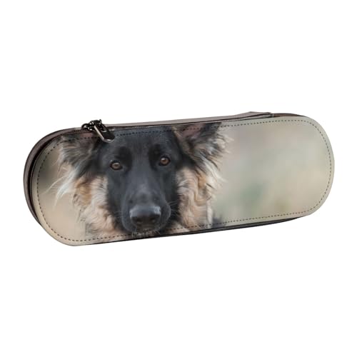 WSHFFILO Federmäppchen aus Leder, Motiv: Deutscher Schäferhund, tragbar von WSHFFILO