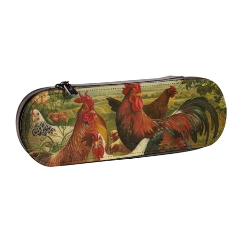 WSHFFILO Federmäppchen aus Leder, Motiv: Hühner und Bauernhof, tragbare Schreibwaren-Tasche von WSHFFILO