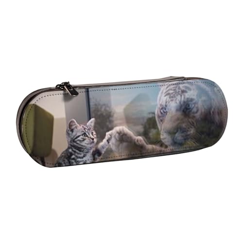 WSHFFILO Federmäppchen aus Leder, Motiv: Katze und Reflexion, Tiger, bedruckt, tragbar, Schreibwarenbeutel von WSHFFILO