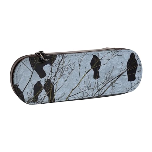 WSHFFILO Federmäppchen aus Leder, Motiv: Krähenvögel, tragbar, Schwarz von WSHFFILO