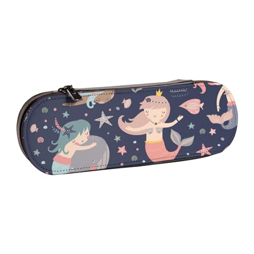 WSHFFILO Federmäppchen aus Leder, Motiv: Meerjungfrau im Ozean, tragbare Schreibwaren-Tasche von WSHFFILO