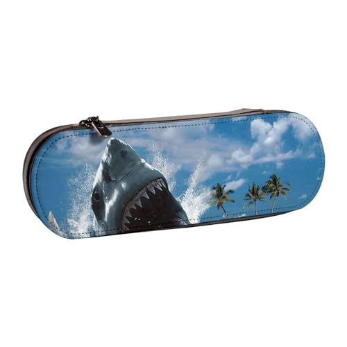 WSHFFILO Federmäppchen aus Leder, Motiv: Ozeanhai, tragbar, Schreibwarenetui von WSHFFILO