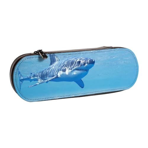 WSHFFILO Federmäppchen aus Leder, Motiv: Ozeanhaie, tragbare Schreibwaren-Tasche von WSHFFILO