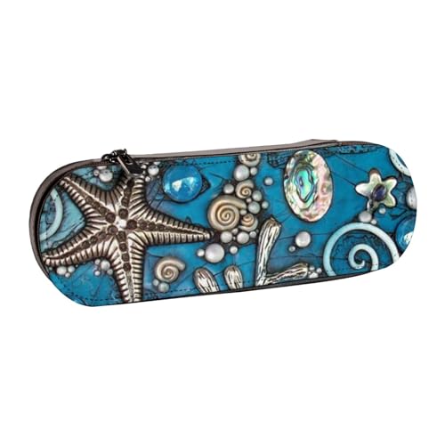 WSHFFILO Federmäppchen aus Leder, Motiv: Ozeanmuschel, mit Kunstdruck, tragbare Schreibwaren-Tasche von WSHFFILO