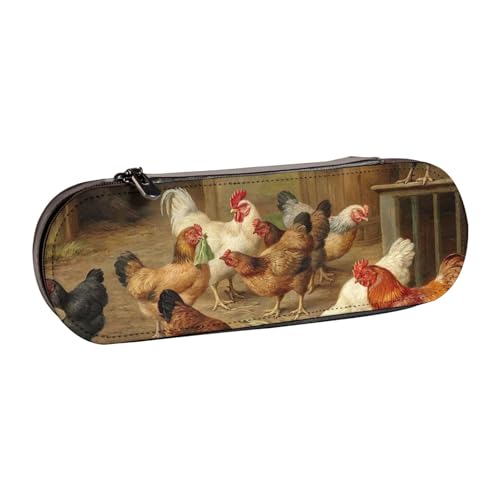 WSHFFILO Federmäppchen aus Leder, Motiv: Roast Chicken Hen Farm, bedruckt, tragbare Schreibwaren-Tasche von WSHFFILO