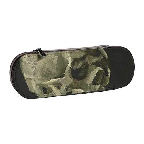 WSHFFILO Federmäppchen aus Leder, Motiv: Skelett mit brennender Zigarette, tragbare Schreibwaren-Tasche von WSHFFILO