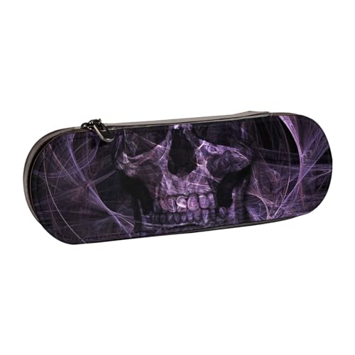WSHFFILO Federmäppchen aus Leder, Motiv: Totenkopf, tragbar, Violett von WSHFFILO