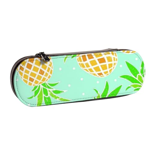 WSHFFILO Federmäppchen aus Leder, Motiv: grüne Ananas, tragbare Schreibwaren-Tasche von WSHFFILO
