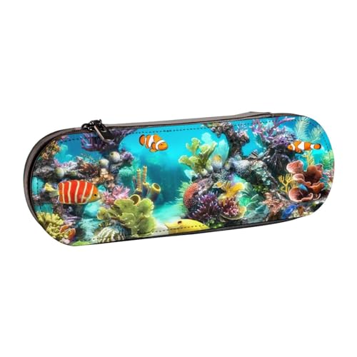 WSHFFILO Federmäppchen aus Leder, Motiv: tropische Fische, tragbare Schreibwaren-Tasche von WSHFFILO