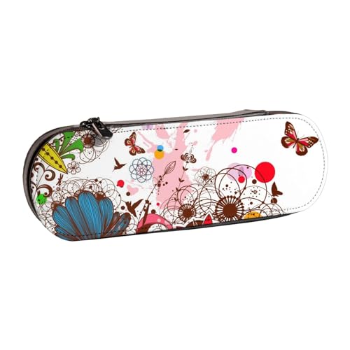 WSHFFILO Federmäppchen aus Leder, buntes Blumenmotiv und Schmetterling, tragbar, Schreibwarenetui von WSHFFILO